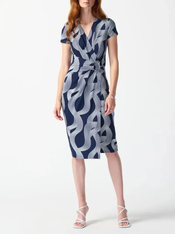 Navy Swirl Print Wrap Midi Dress