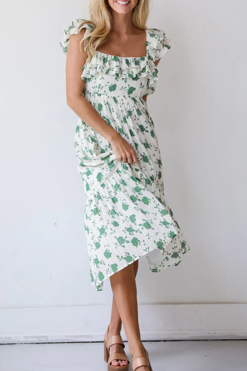 Fabulous Darling Green Floral Midi Dress