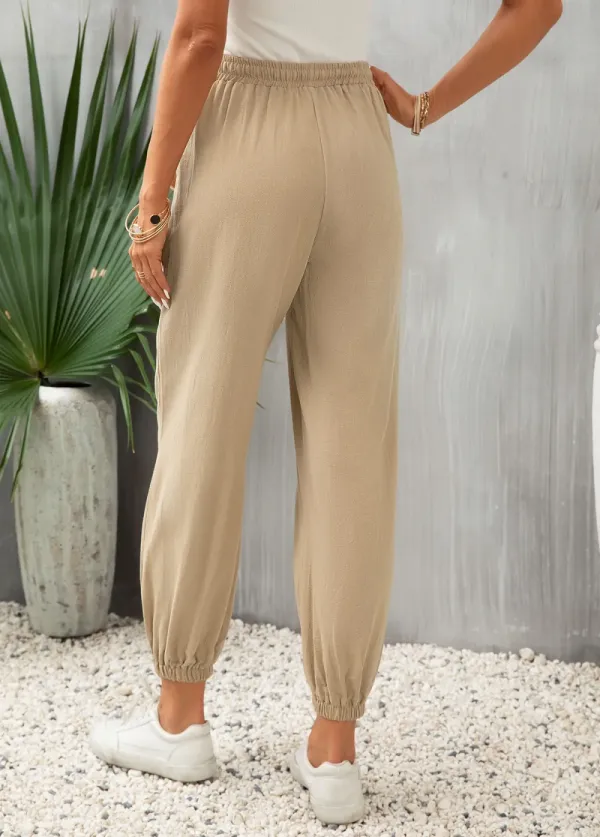 Light Camel Pocket Drawastring High Waisted Jogger Pants