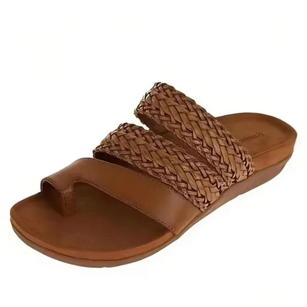 Women's Sandals Orthopedic Sandals Bunion Sandals Plus Size Braided Sandals Daily Beach Summer Flat Heel Peep Toe Vintage Casual Faux Leather Loafer Solid Color Light Brown Dark Brown Black