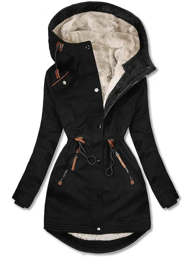 Women's Winter Coat Winter Jacket Parka Windproof Warm Street Casual Daily Casual Daily Zipper Button Zipper Hoodie Casual Street Style Plain Regular Fit Outerwear Long Sleeve Fall Winter Black Green