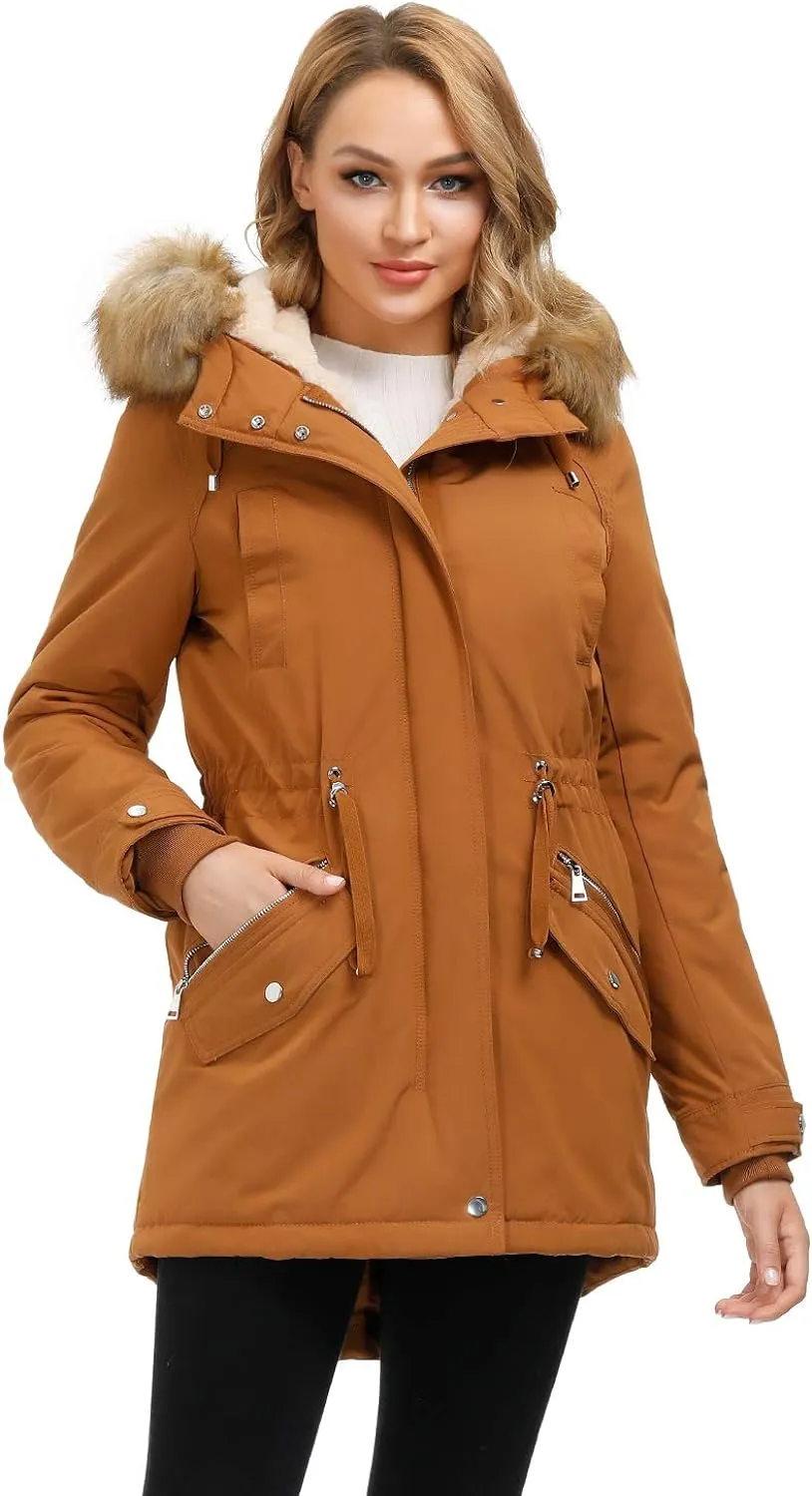 Women's Winter Coats Fleece Lined Parka Jacket Hooded Long Winter Warm Parka Coat with Pockets