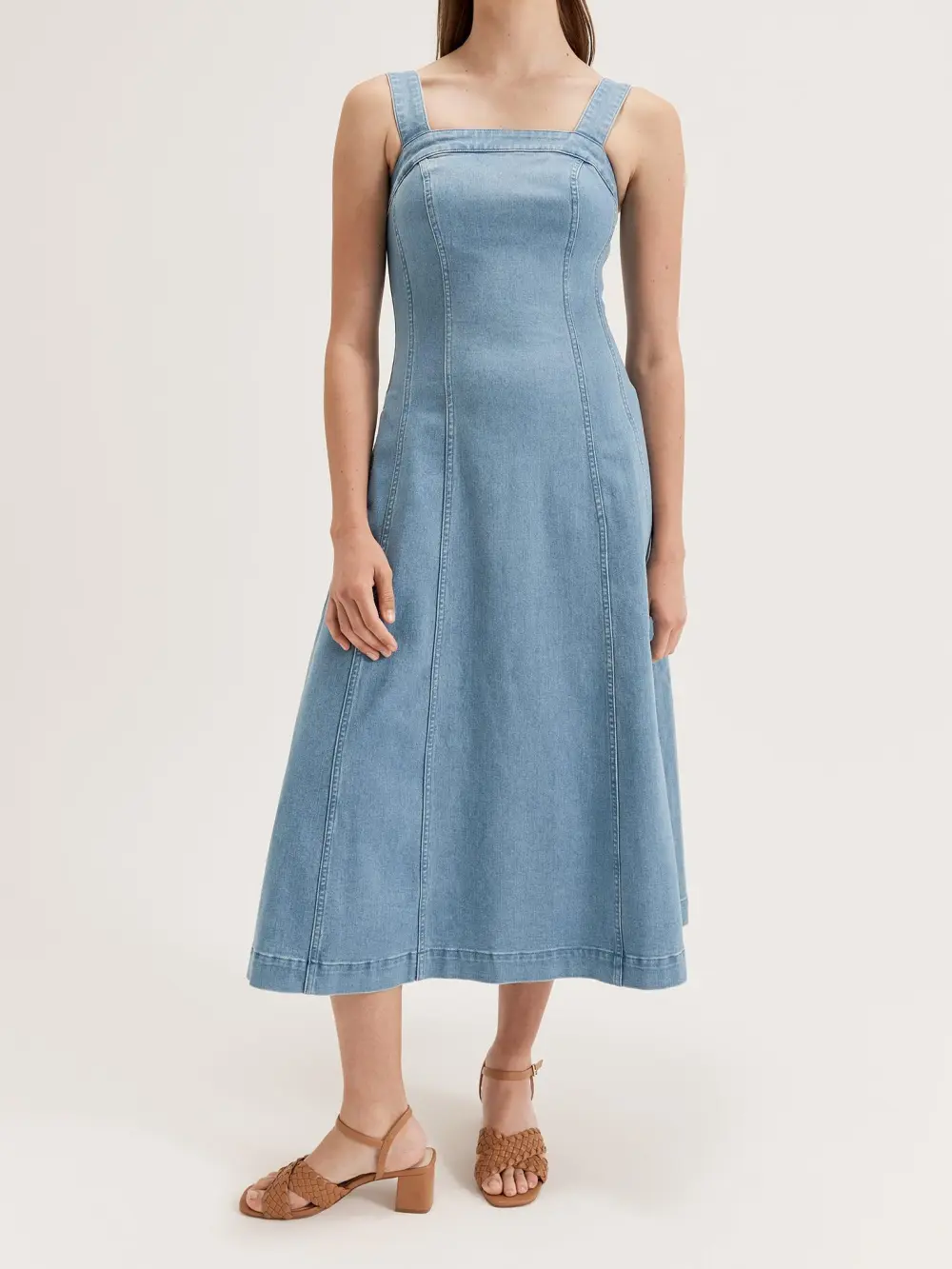 Denim Strapless Maxi Dresses