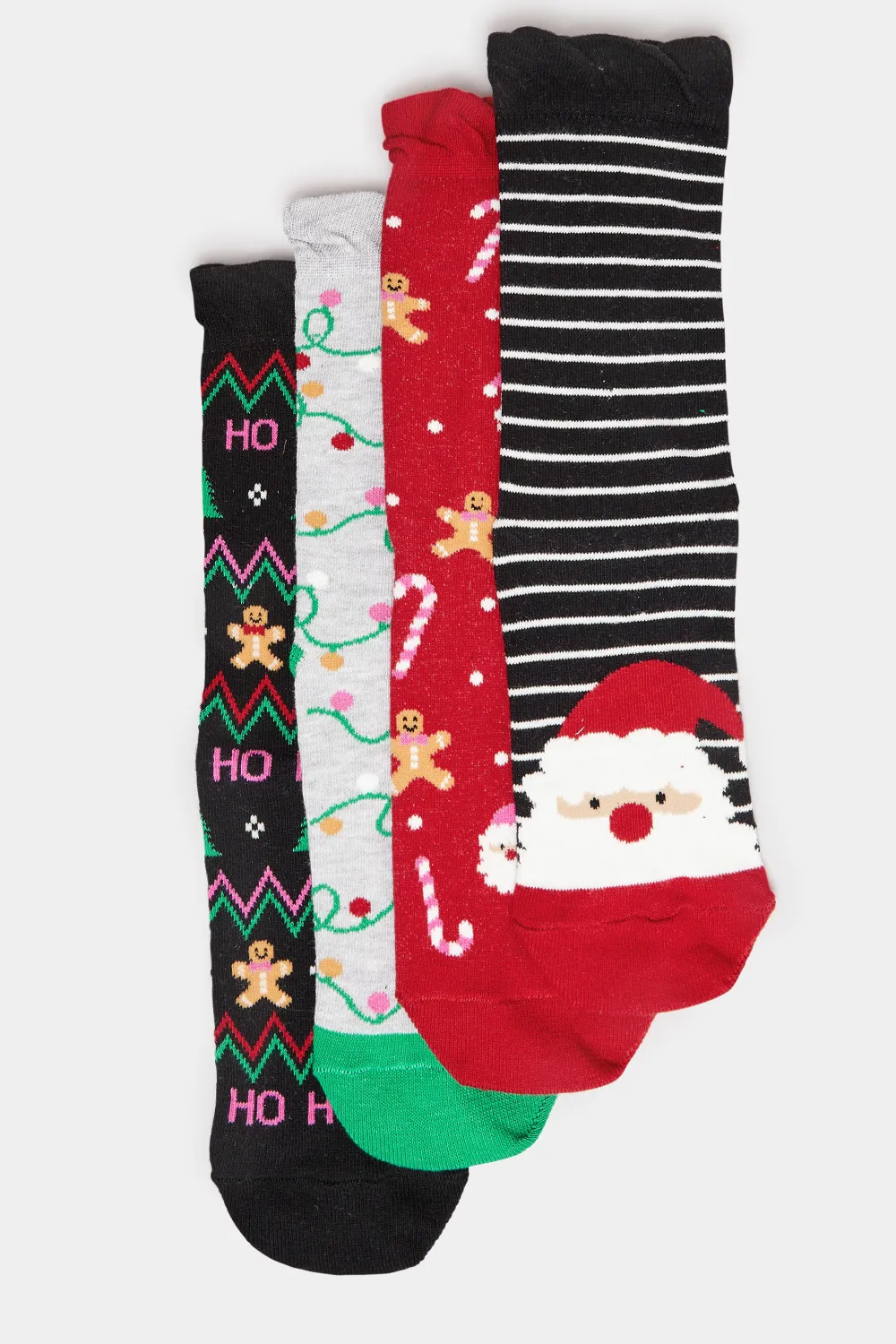 4 PACK Red & Black 'Ho Ho Ho' Slogan Christmas Ankle Socks