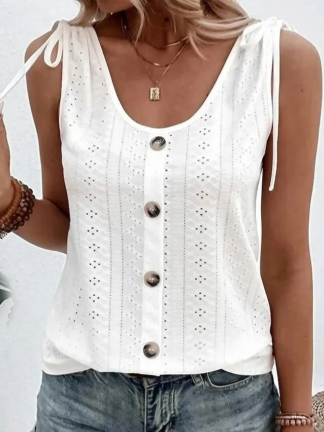 Women's Tank Top Plain Daily Weekend Sleeveless Light Blue claret Black Button Sleeveless Basic U Neck Regular Fit