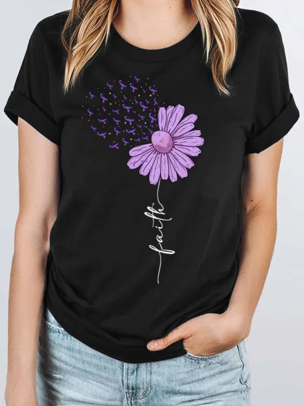 Women'S Alzheimer'S Awareness Printed Short Sleeve T-Shirt