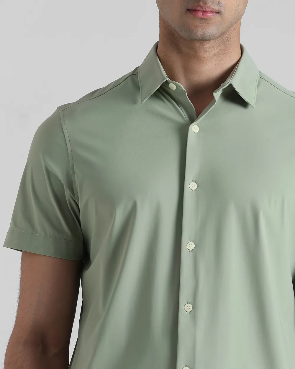 Leisure Simple Slim-Fit Breathable Sage Shirt