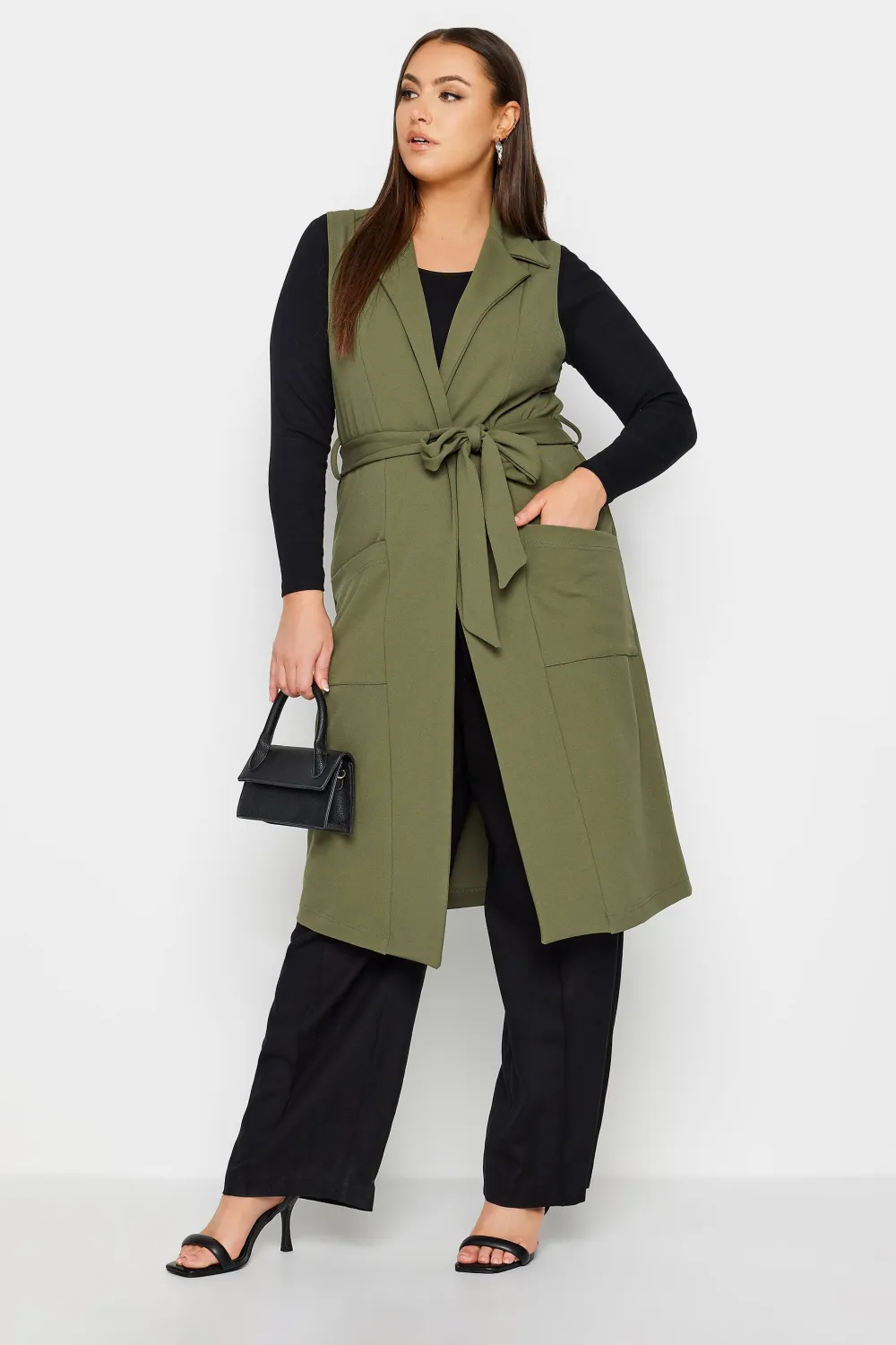 YOURS Curve Khaki Green Longline Waistcoat