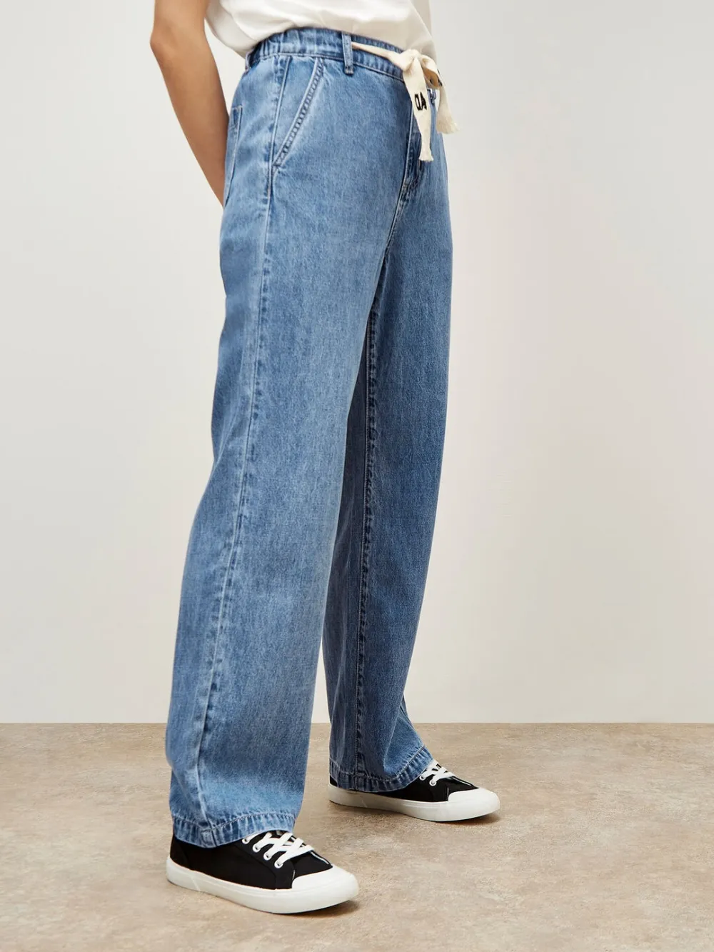 Straight Leg Drawstring Jeans