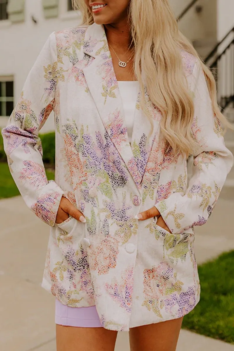 High-End Design Plant Print Suit Jacket