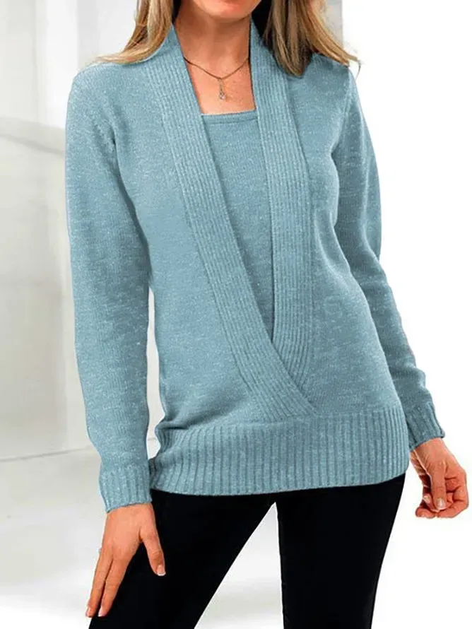 V-neck Casual Warm 2-in-1 Tunic Sweater