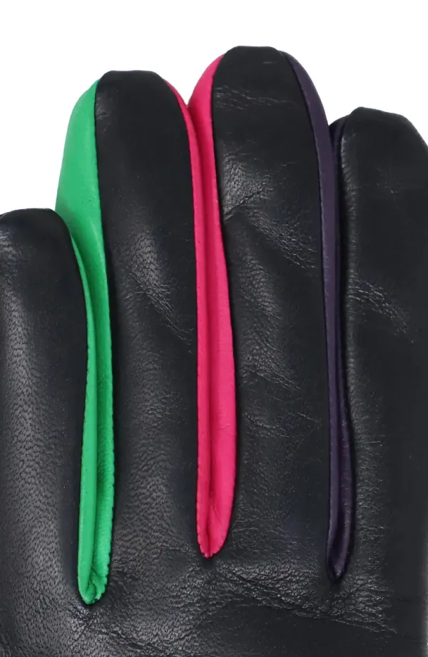 Green And Red Cashmere Lined Leather Gloves