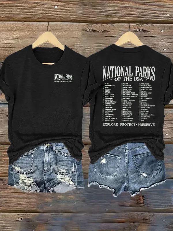 National Parks of the USA Checklist Front/Back Print Comfort Colors T-Shirt