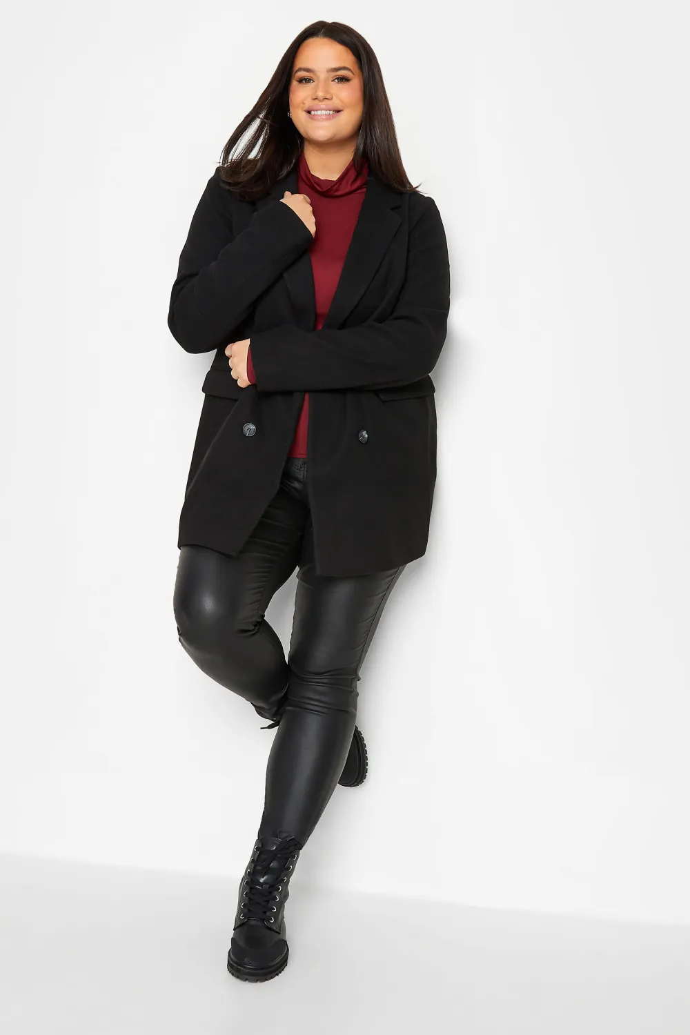 LTS Tall Navy Blue Double Breasted Brushed Jacket