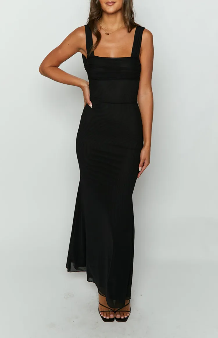 Square Neck Black Sleeveless Maxi Dress