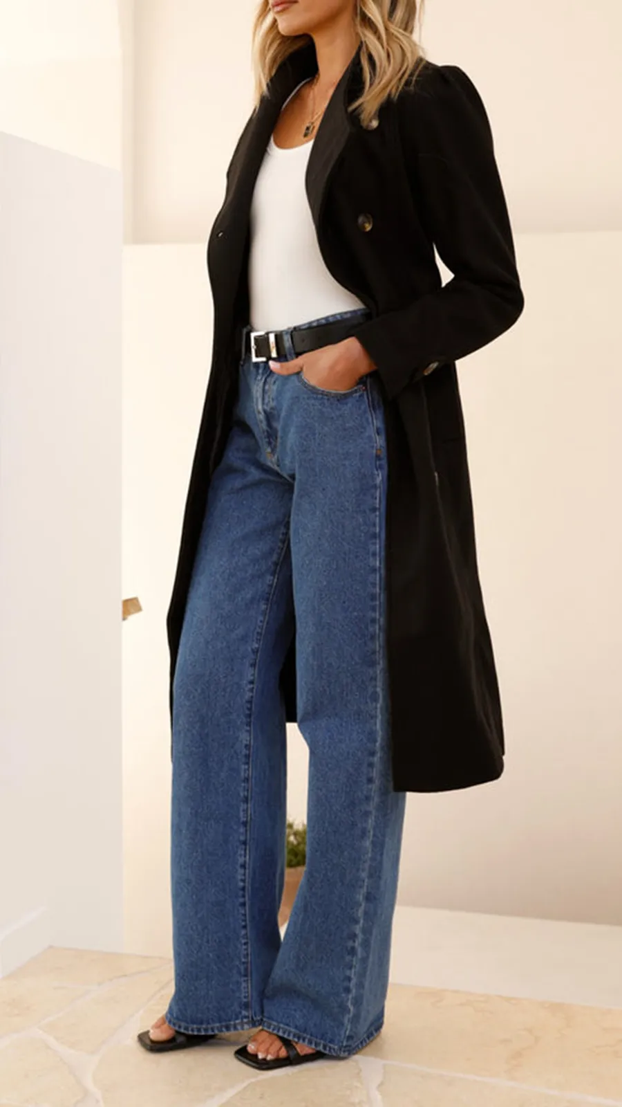 Elongated Button-Down Wool Jacket