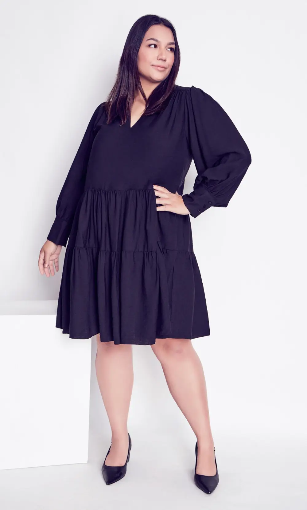 Evans Black Tiered Midi Dress