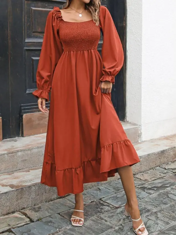 Retro Temperament Orange Long Dress