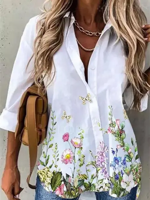 Women Long Sleeve Stand-up Collar Printed Graphic Top