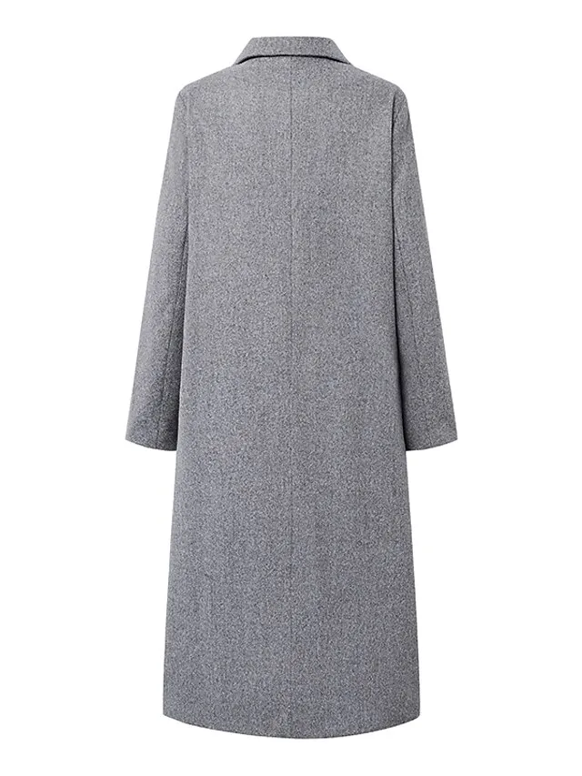 Women's Coat Comtemporary Contemporary Simple Button Formal Office / Career Street Daily Polyester Long Coat Winter Fall Gray Double Breasted Turndown Regular Fit 3XL