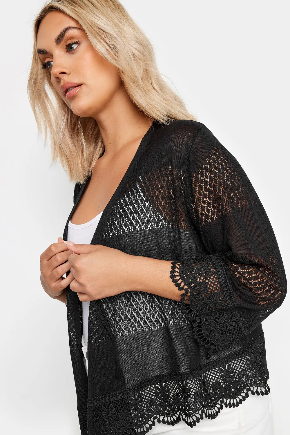 YOURS Curve Black Lace Waterfall Shrug