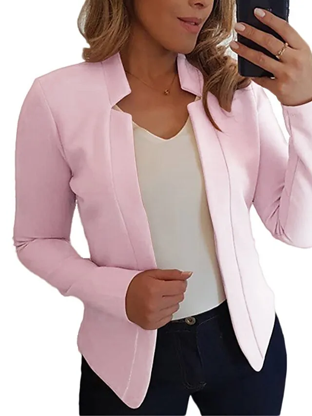 Women's Blazer Formal Slim Fit Plain Windproof Streetwear Regular Fit Outerwear Long Sleeve Fall Light Pink S