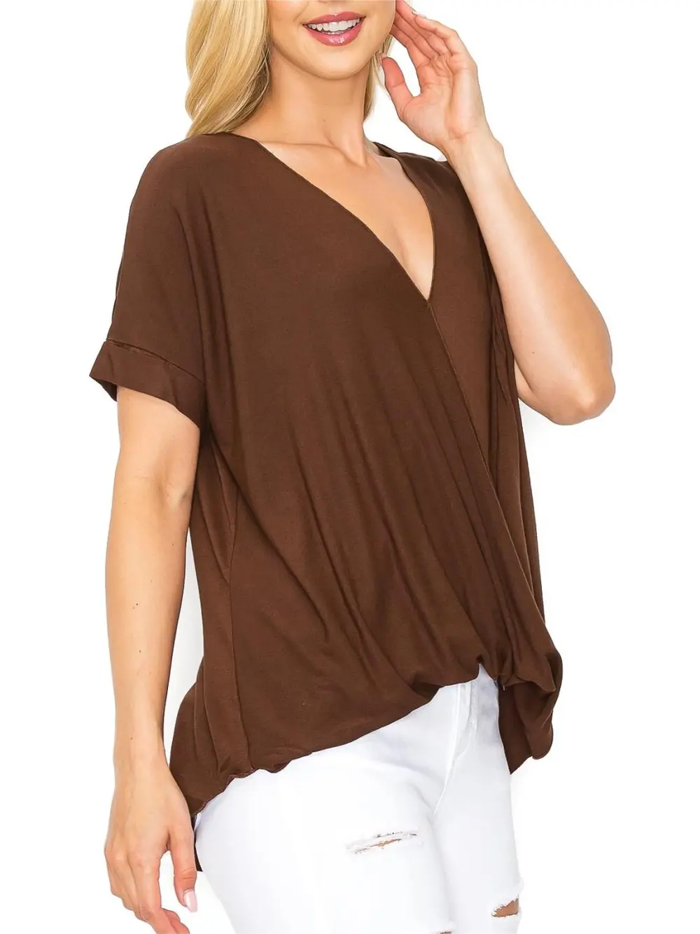 Black Short - Sleeve Surplice Top