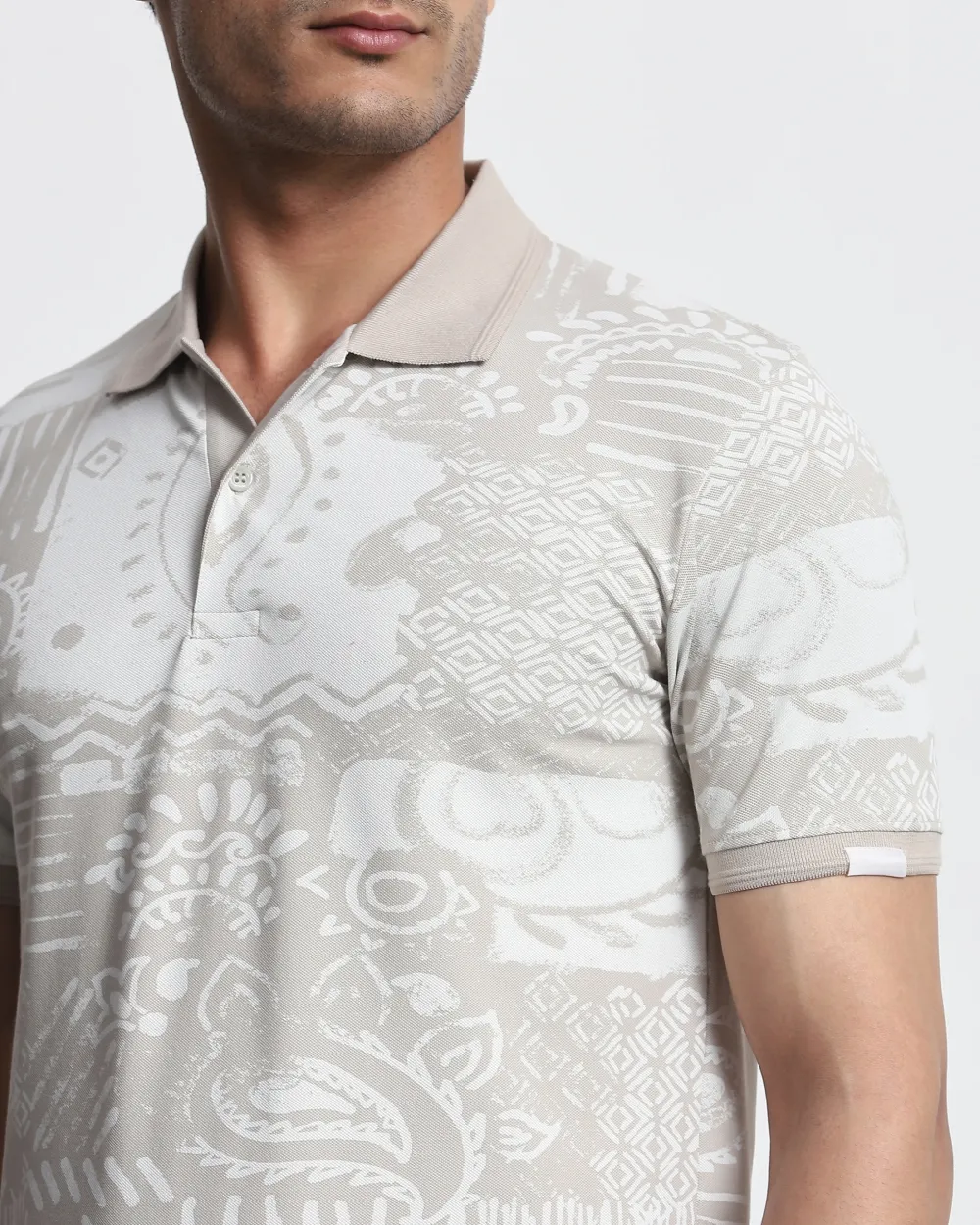 Daily Simple And Slimming Grey Abstract Print Polo Shirt