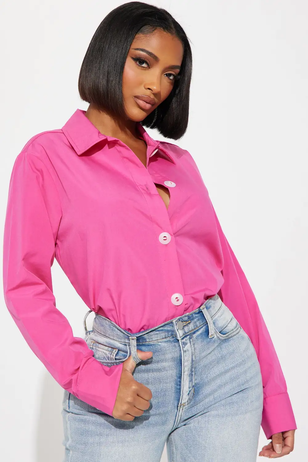 Manifesting Needs Poplin Shirt - Fuchsia