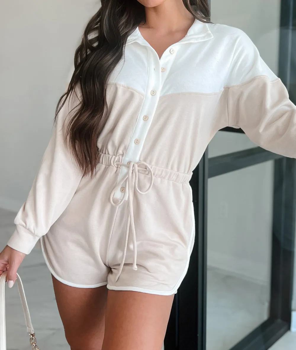 Button-Front Long Sleeve Romper