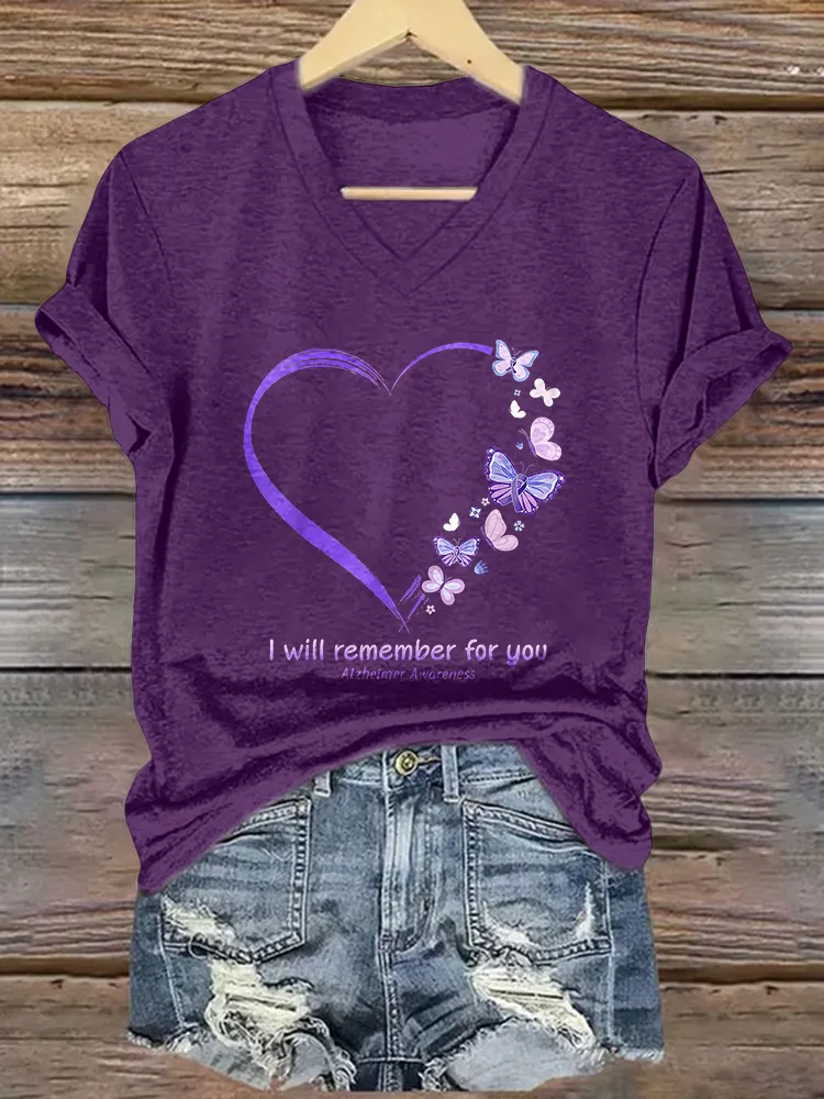 Women'S  I Will Remember For You  Alzheimer'S Awareness V-Neck T-Shirt