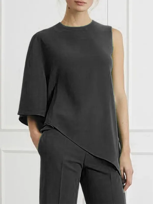 Fashion Solid Color Asymmetric T-Shirt