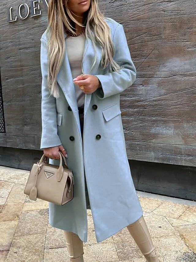 Women's Coat Casual Jacket Street Daily Going out Fall Winter Long Coat Regular Fit Warm Breathable Casual Jacket Long Sleeve Solid Color Blue Khaki Gray