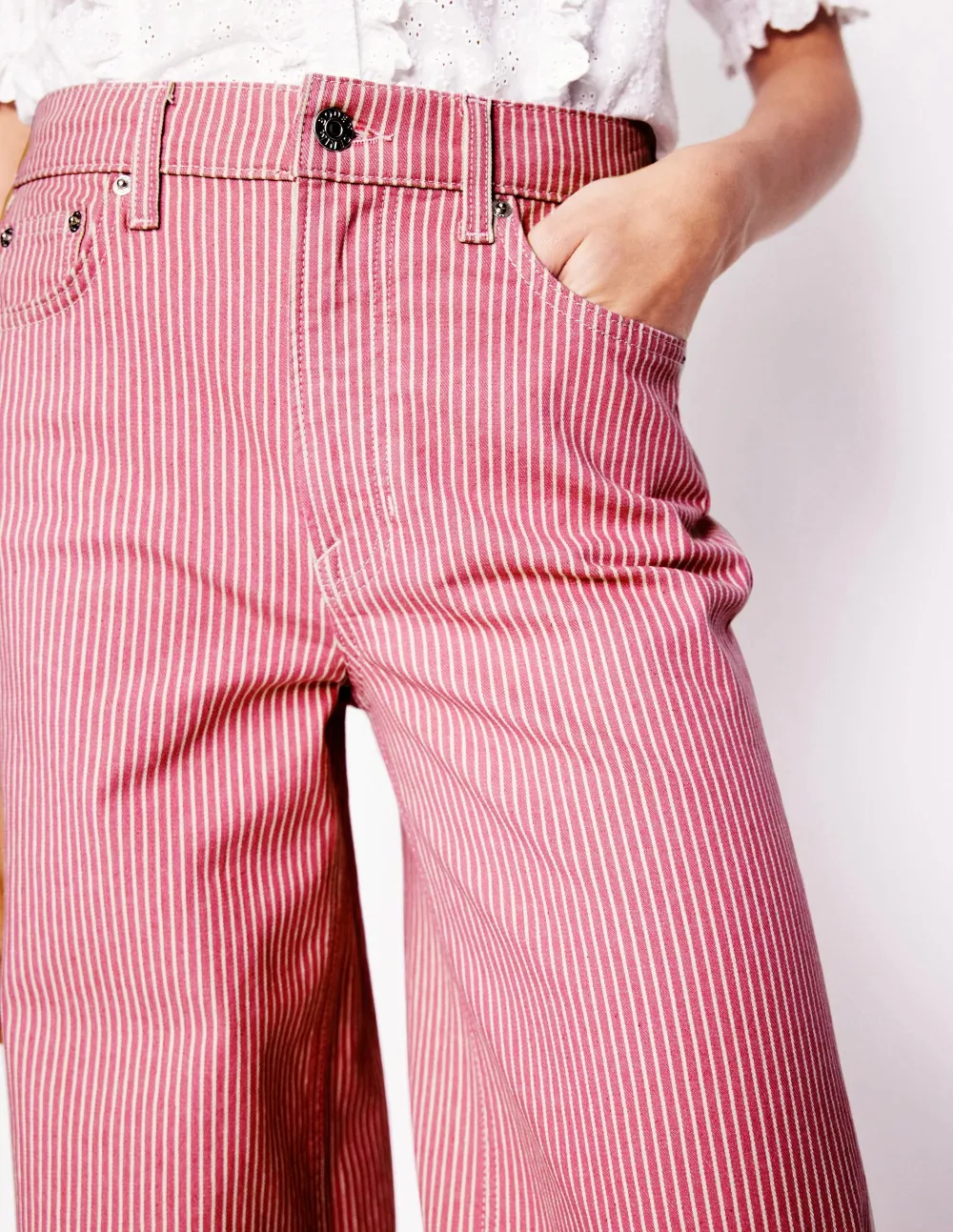 Pink Striped High - Rise Wide - Leg Jeans
