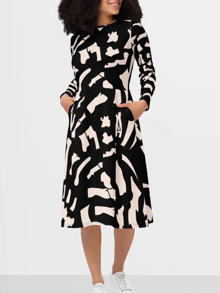 Bold Black-White Midi Dress