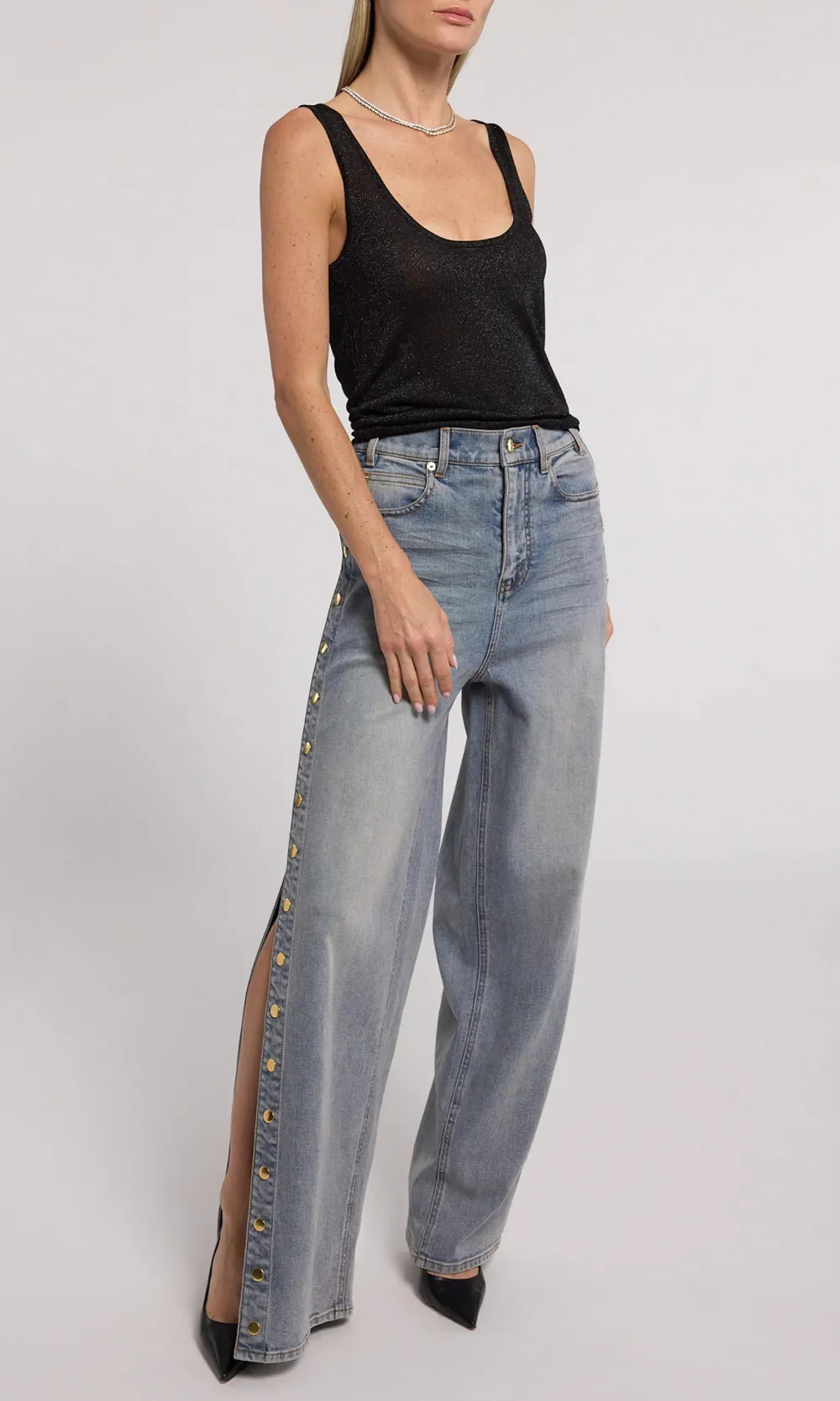 Trendy Slit Snap-Button Jeans