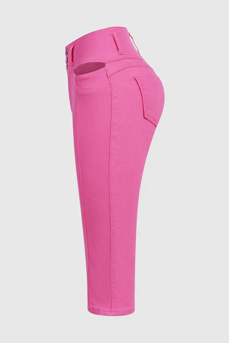 Solid Cut Out Waist Skinny Capri Jeans