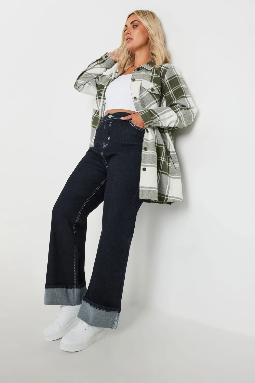 YOURS Curve Indigo Blue Wide Leg Turn Up Jeans