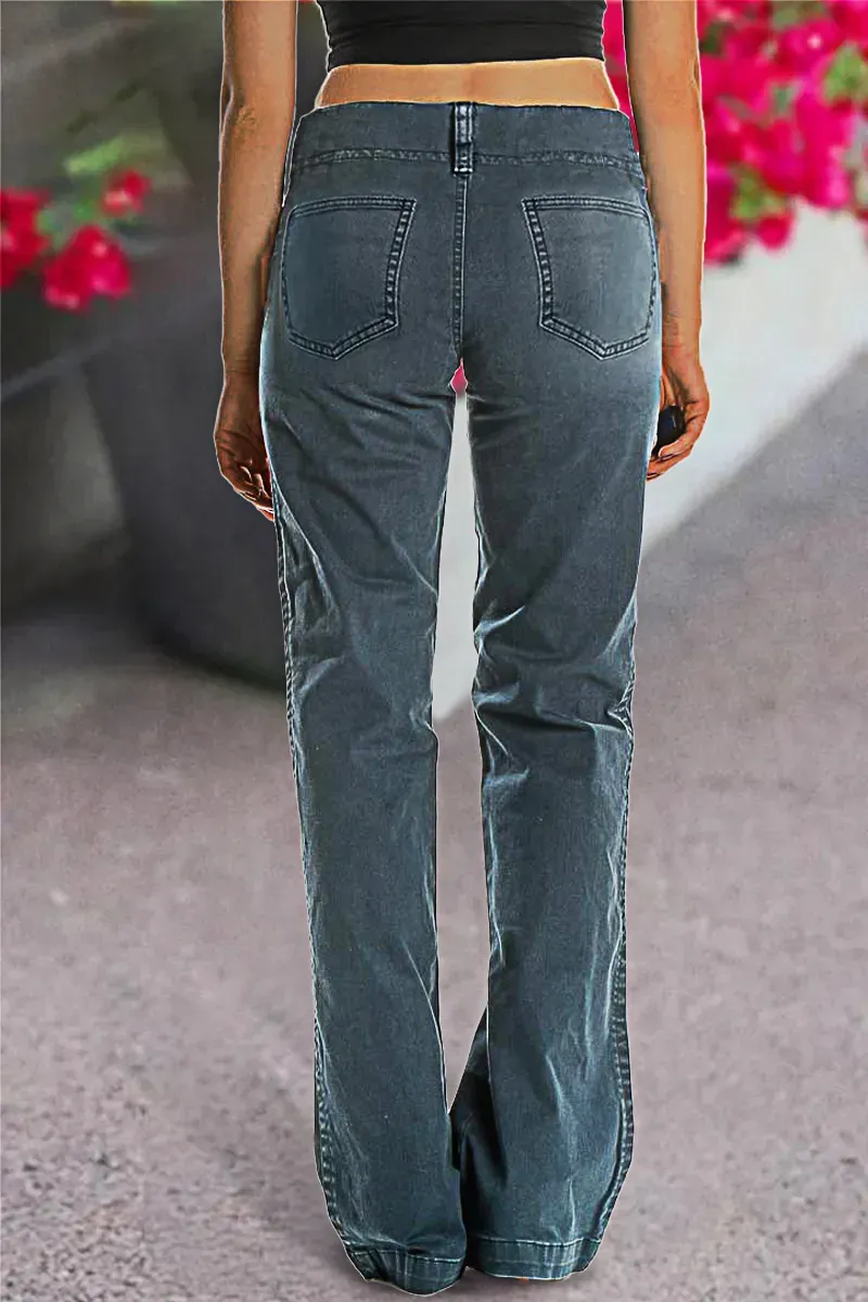 Double Button Mid Waist Straight Leg Pants