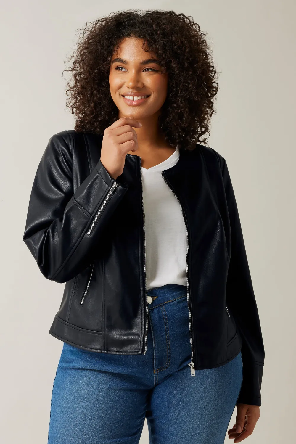 Evans Black Faux Leather Zip Front Biker Jacket