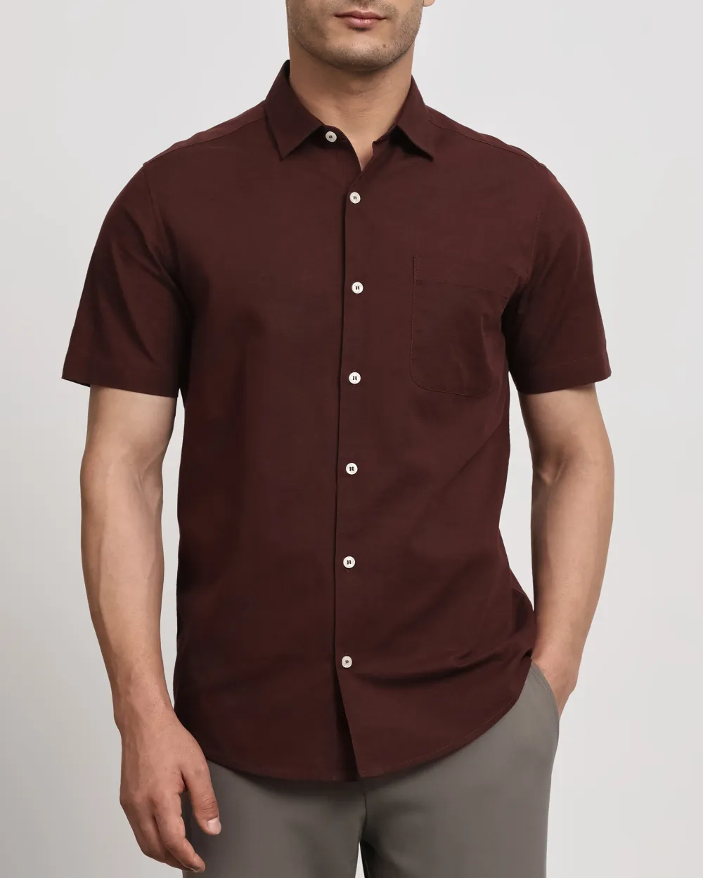 Simple And Soft Slim-Fit Breathable Maroon Shirt