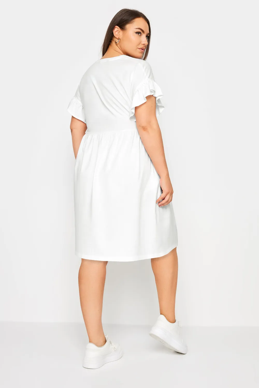 YOURS Curve Black & White Stripe Frill Sleeve Smock Tunic Dress