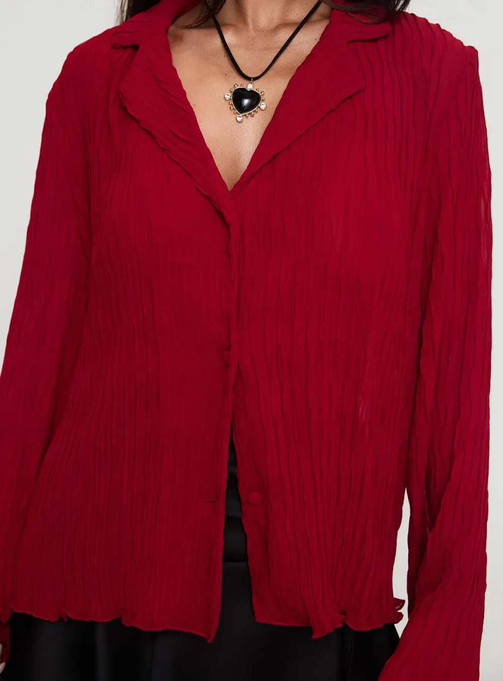 Black Textured Wrap Front Shirt