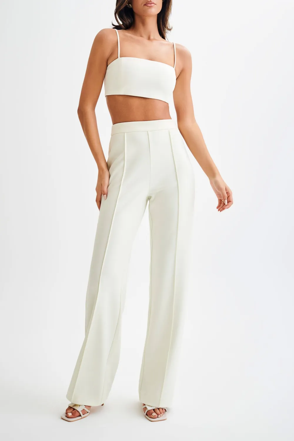 Slight Stretch Pleated Wide Leg Pants