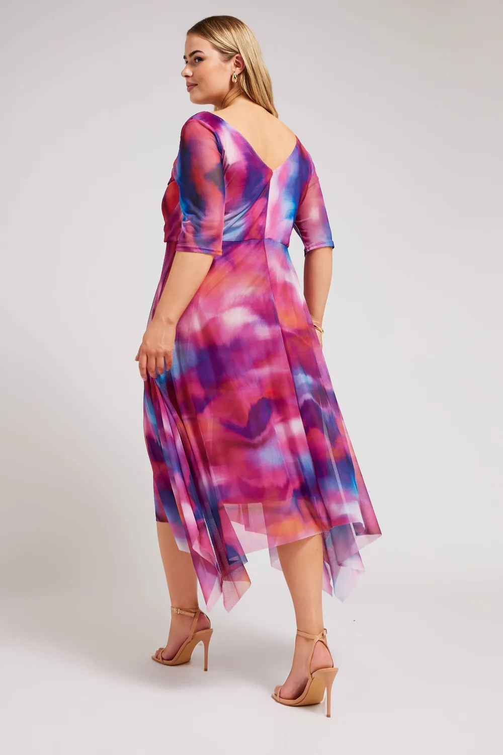 YOURS LONDON Curve Pink Cowl Neck Mesh Midi Dress