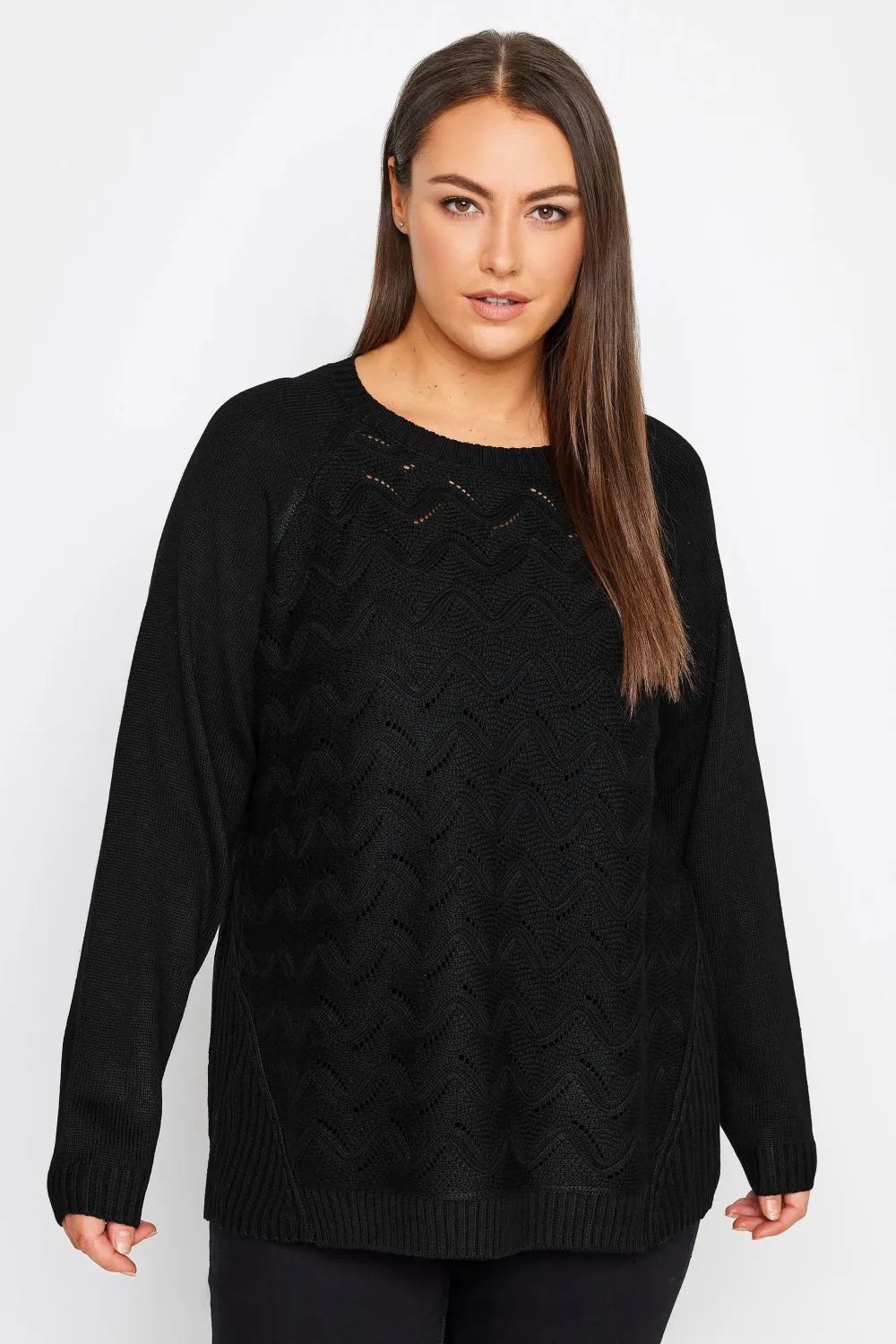 Evans Black Open Knit Front Jumper