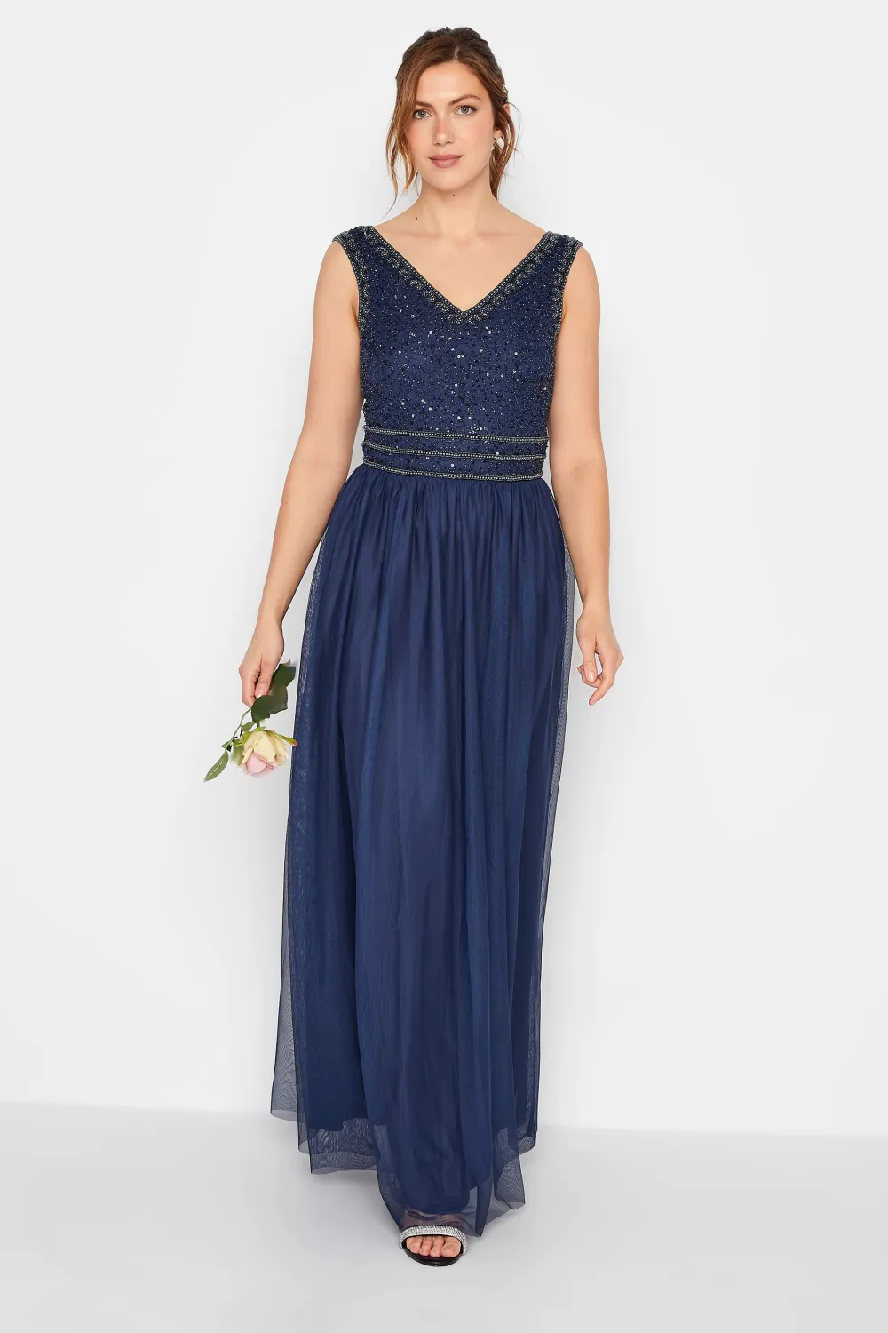 LTS Tall Blush Pink Sequin Hand Embellished Maxi Dress