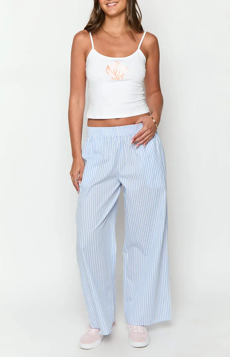 Light Blue Striped Wide Leg Pants