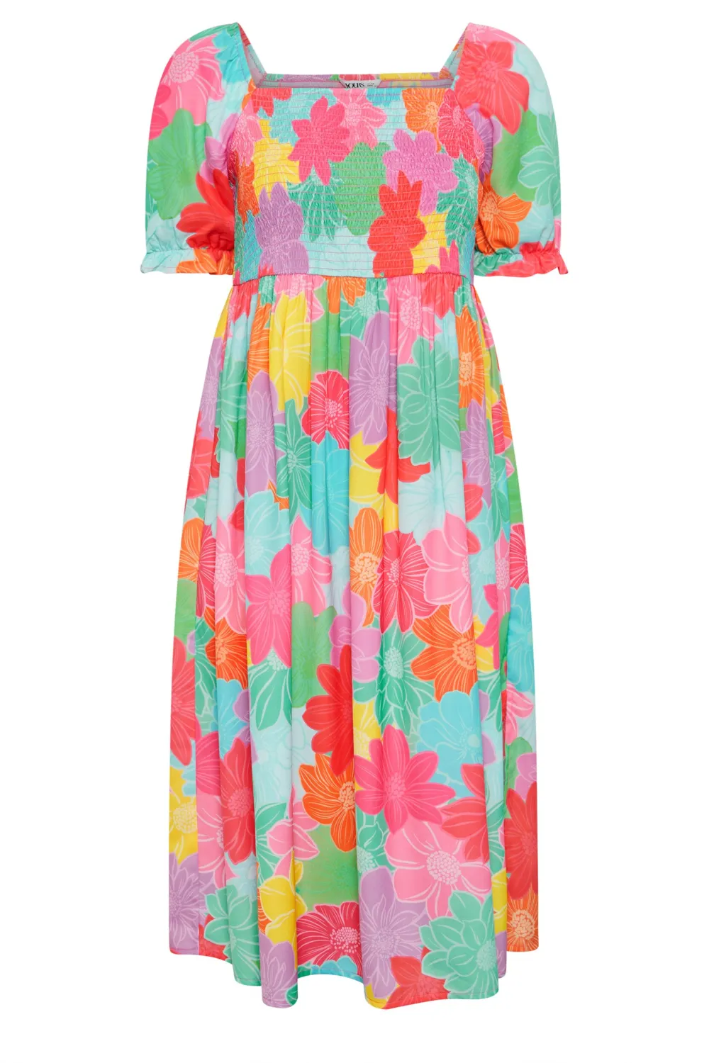 YOURS Curve Blue Floral Print Shirred Midaxi Dress