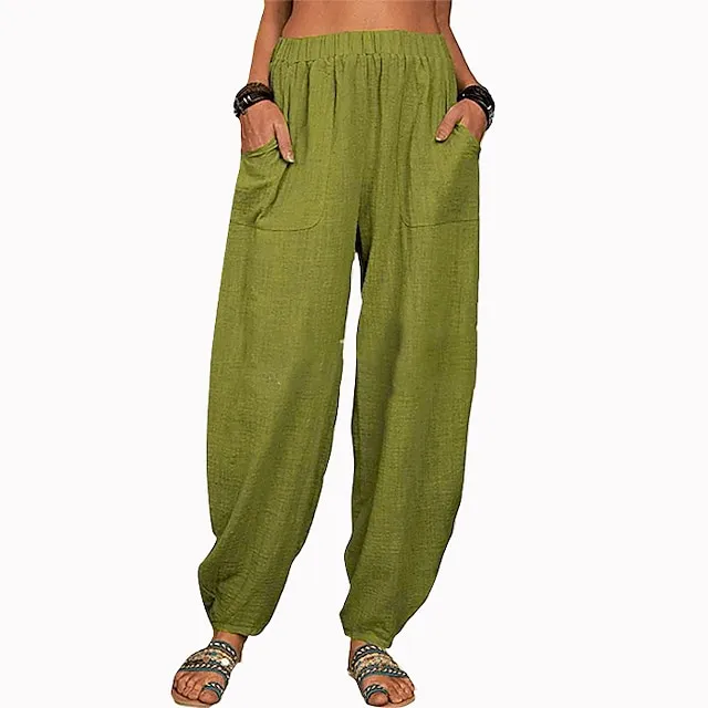 Women's Cotton And Linen Lounge Pants Solid Color Loose Casual Pants Home Street Daily Harem Trousers